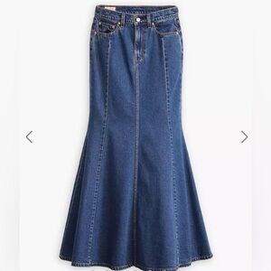 Levi's Dark Blue Denim Flared Maxi Skirt